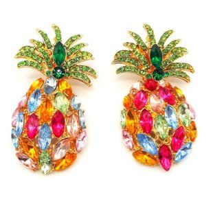 Gold & Multi Colored Crystal Pineapple Earrings